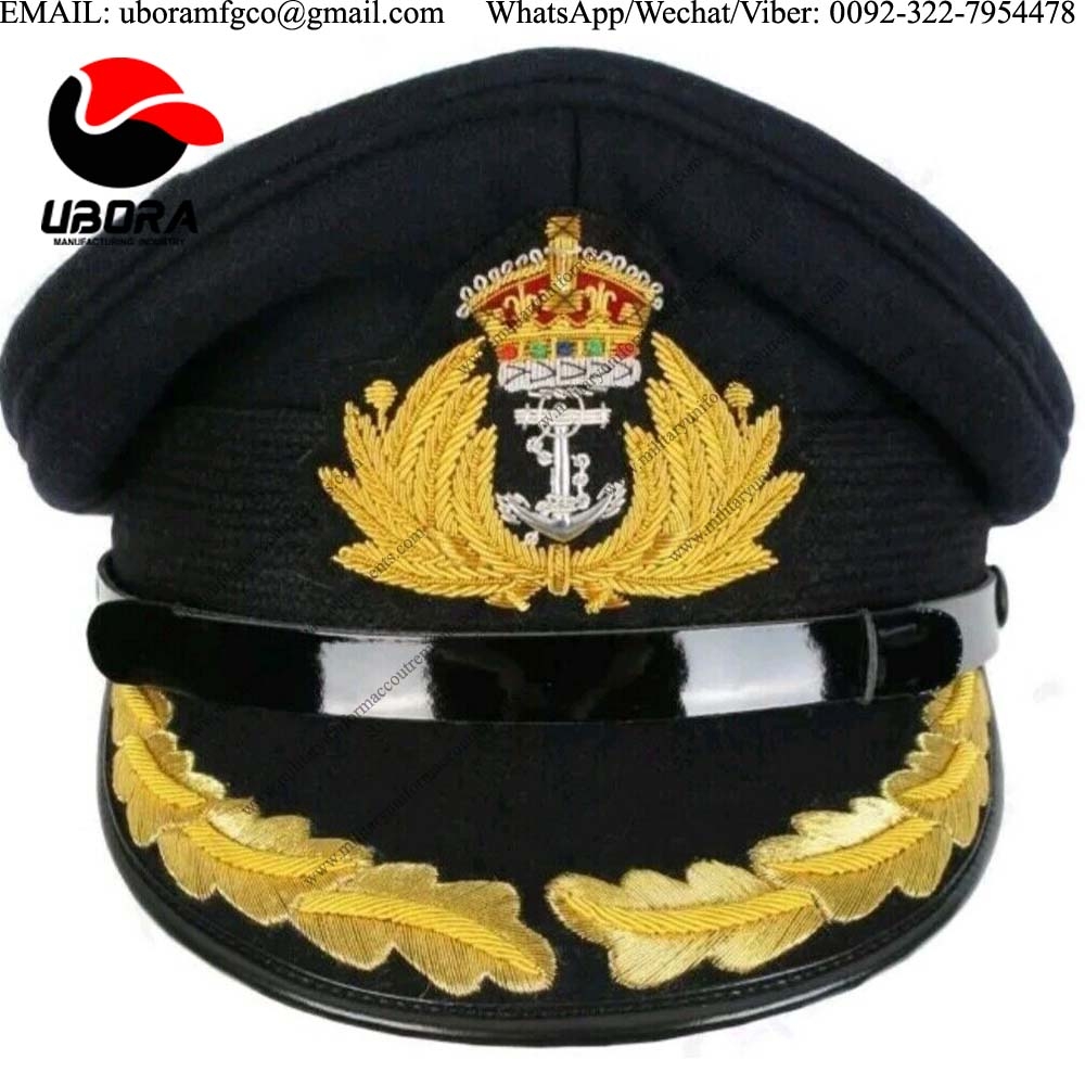 WW2 BRITISH bullion wire insignia ROYAL NAVY VISOR CAP - WITH OAKLEAVES - BLUE  officer Uniform Peak